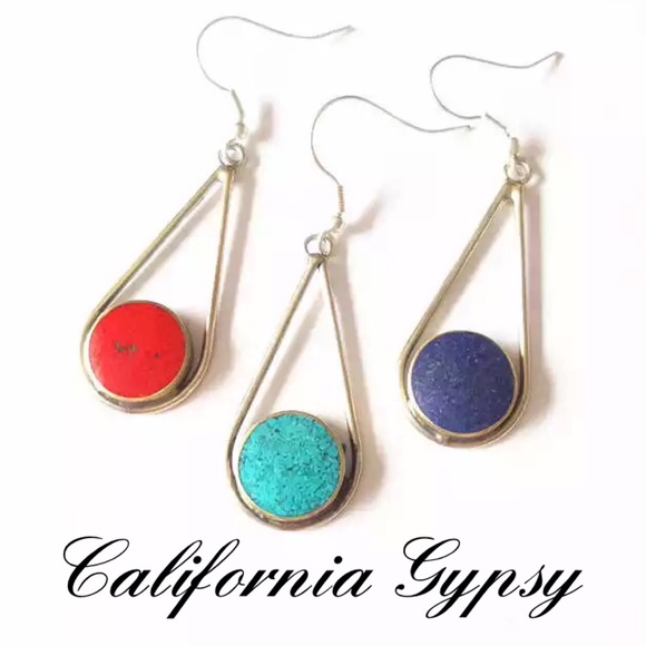 Turquoise Tibetan Silver Earrings - Picture 2 of 3